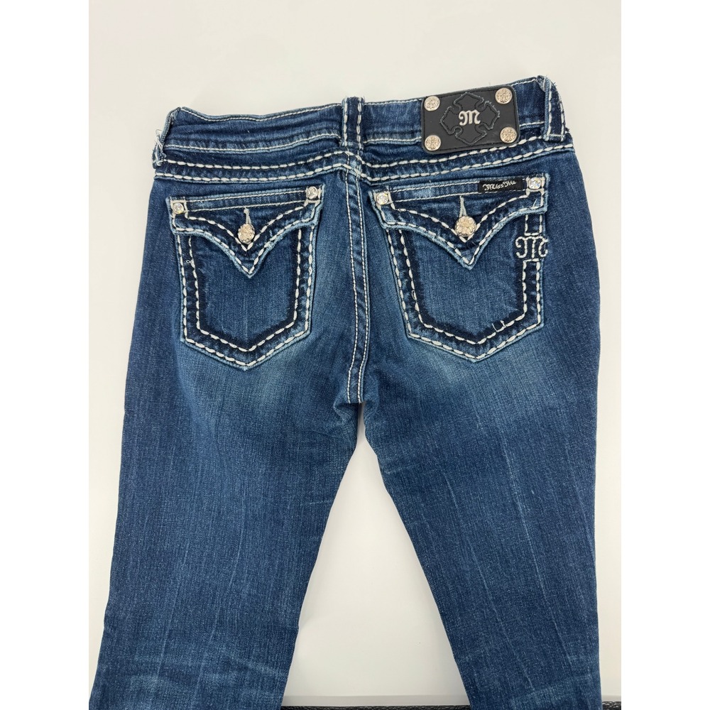 Miss Me Bradbury Bootcut Jeans Womens 28 Blue Crystal Embellished Flap Pocket - Picture 2 of 16